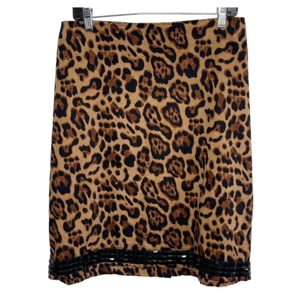 VTG‎ Leopard Print Beaded Hem Pencil Skirt Glam Night Out Date Night Party Sz 18 - Picture 6 of 10
